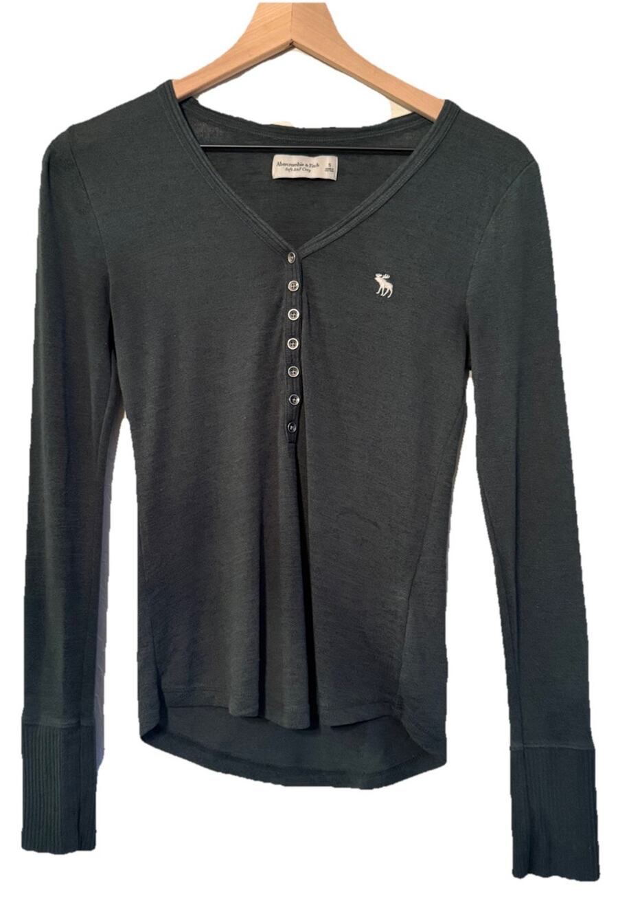 Abercrombie & Fitch Long Sleeve Henley Green Y2K Size Small